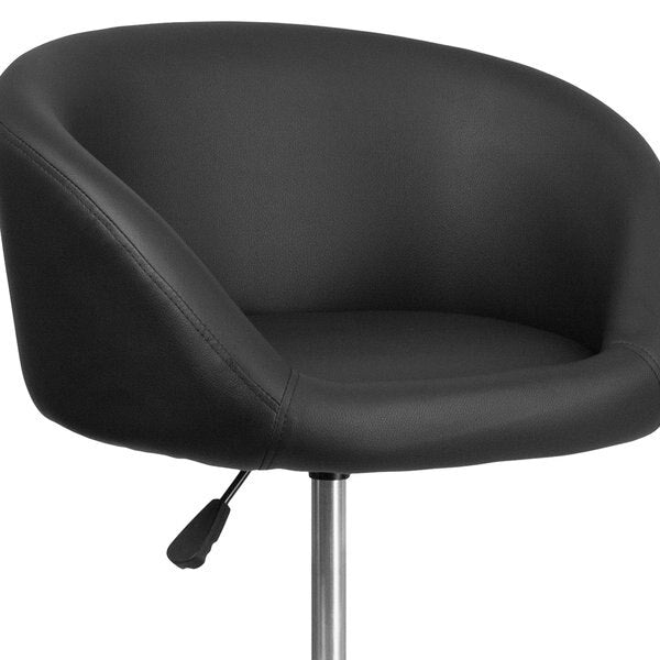 Black Vinyl Barstool, Adj Height, Backrest: Barrel Back