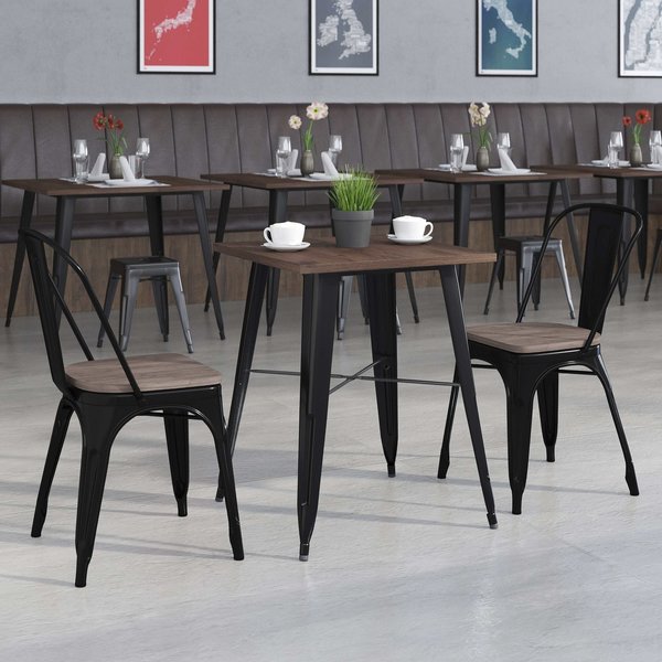Square Square Black Metal Table Set with Wood T, 26