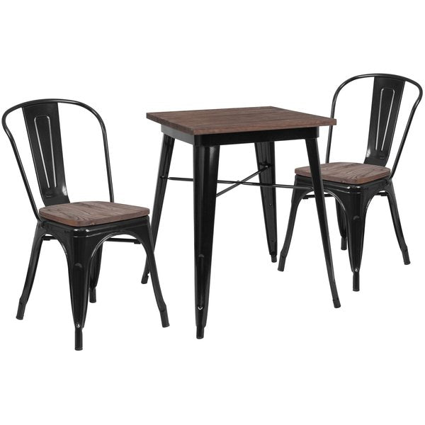 Square Square Black Metal Table Set with Wood T, 26
