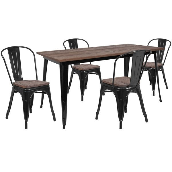 Rectangle Black Metal Table Set with Wood Top and, 30.25