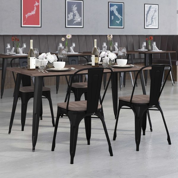 Rectangle Black Metal Table Set with Wood Top and, 30.25