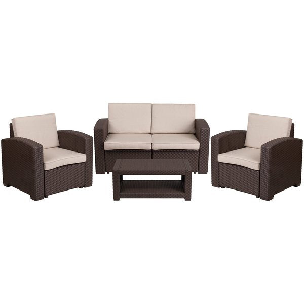 4 Piece Chocolate Brown Outdoor Faux Rattan Set