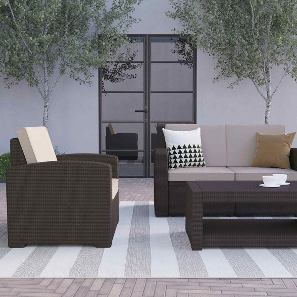 4 Piece Chocolate Brown Outdoor Faux Rattan Set