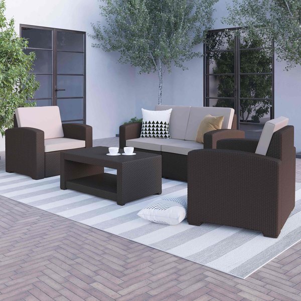 4 Piece Chocolate Brown Outdoor Faux Rattan Set