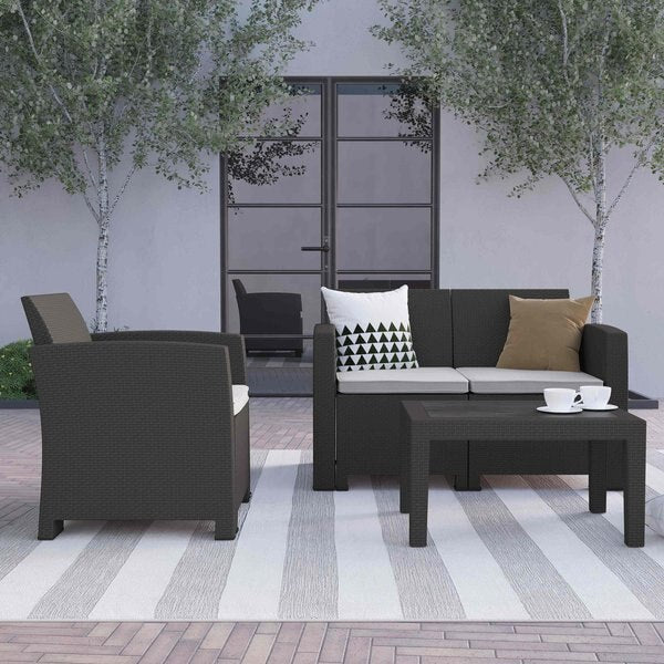 4 Piece Dark Gray Outdoor Faux Rattan Set
