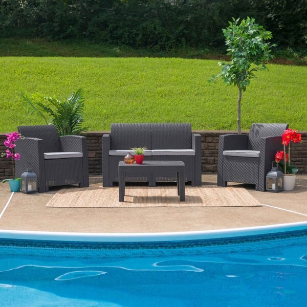 4 Piece Dark Gray Outdoor Faux Rattan Set