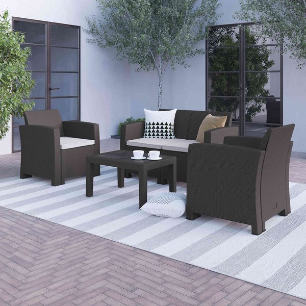 4 Piece Dark Gray Outdoor Faux Rattan Set