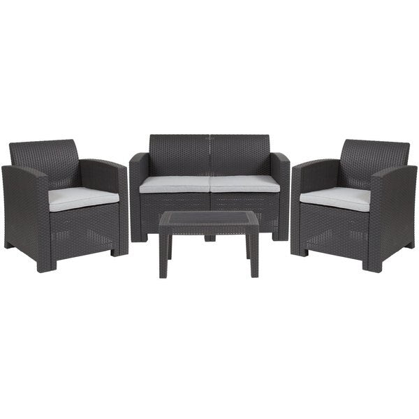 4 Piece Dark Gray Outdoor Faux Rattan Set