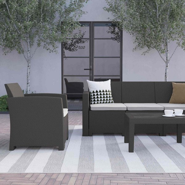 4 Piece Dark Gray Outdoor Faux Rattan Set