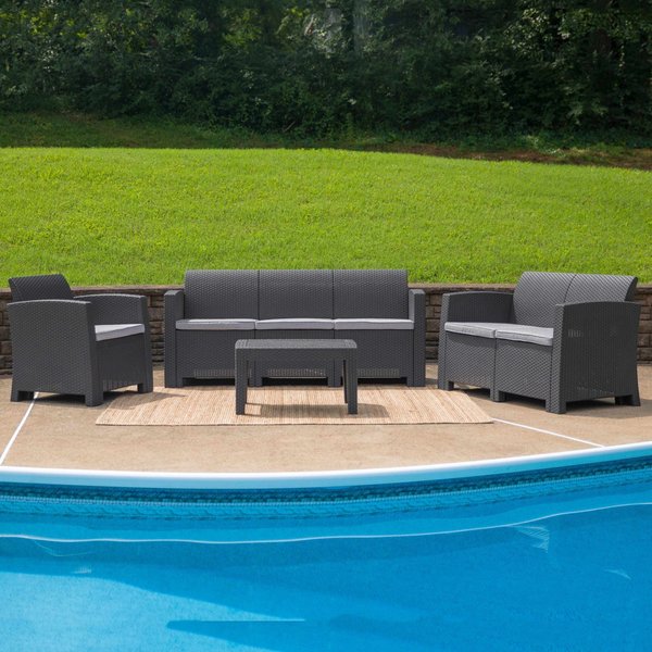 4 Piece Dark Gray Outdoor Faux Rattan Set