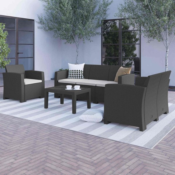 4 Piece Dark Gray Outdoor Faux Rattan Set