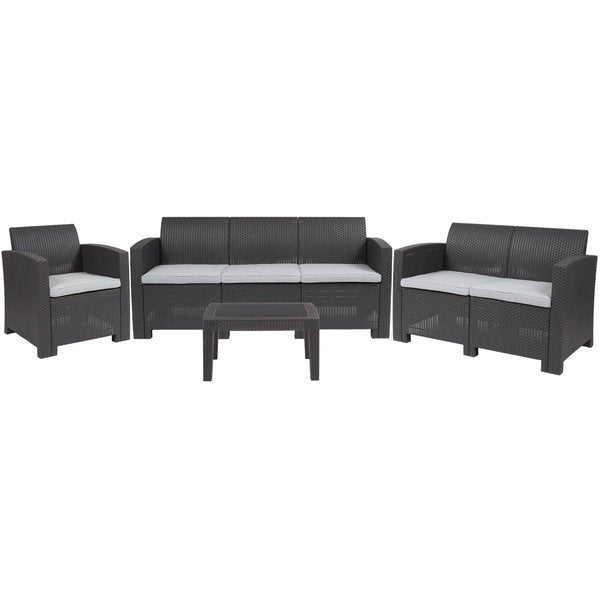4 Piece Dark Gray Outdoor Faux Rattan Set