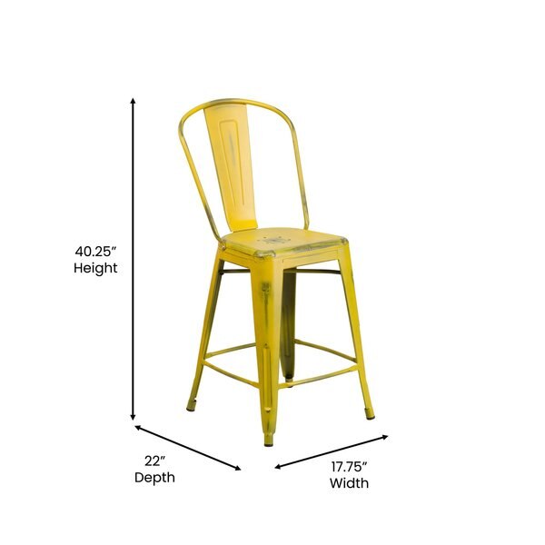 Distressed Yellow Metal Stool, Seat Height Range: 24