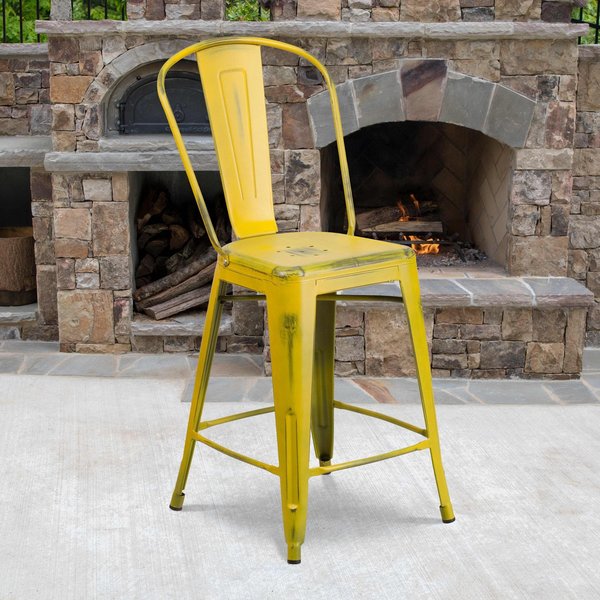 Distressed Yellow Metal Stool, Seat Height Range: 24