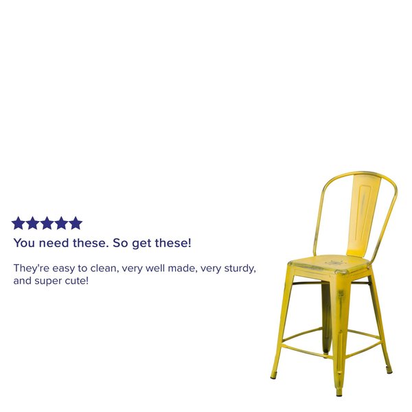 Distressed Yellow Metal Stool, Seat Height Range: 24