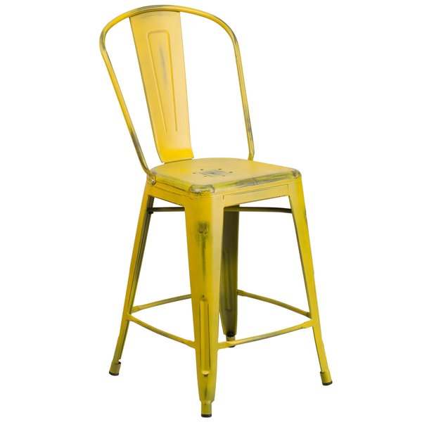 Distressed Yellow Metal Stool, Seat Height Range: 24