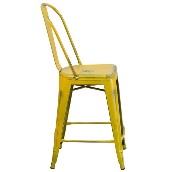 Distressed Yellow Metal Stool, Seat Height Range: 24