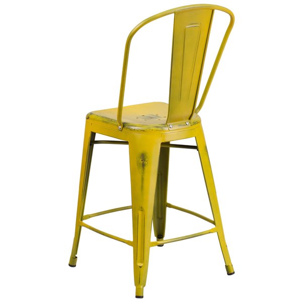 Distressed Yellow Metal Stool, Seat Height Range: 24