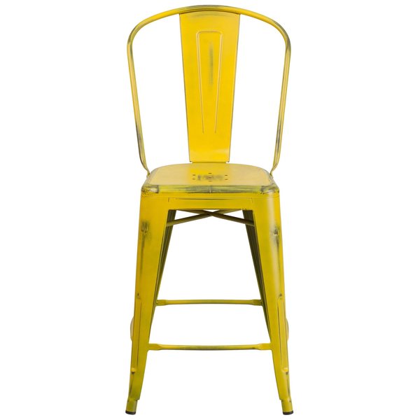 Distressed Yellow Metal Stool, Seat Height Range: 24