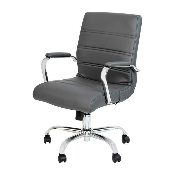 Mid-Back Gray/Chrome LeatherSoft Executive Swivel Chair