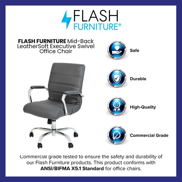 Mid-Back Gray/Chrome LeatherSoft Executive Swivel Chair