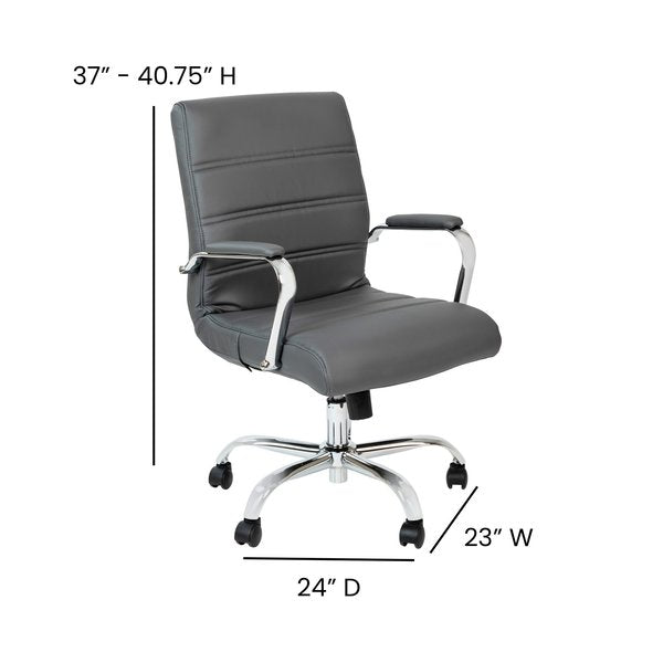 Mid-Back Gray/Chrome LeatherSoft Executive Swivel Chair