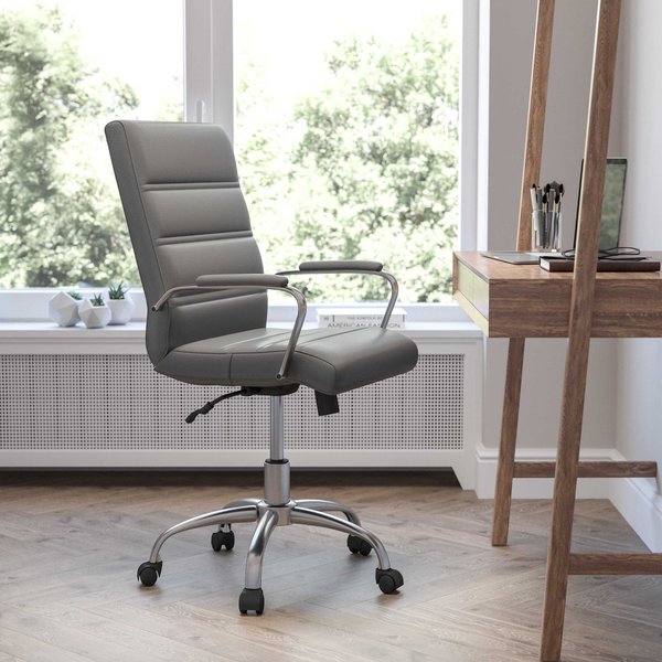 Mid-Back Gray/Chrome LeatherSoft Executive Swivel Chair