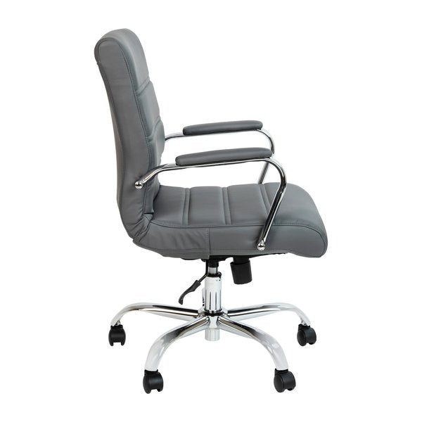 Mid-Back Gray/Chrome LeatherSoft Executive Swivel Chair