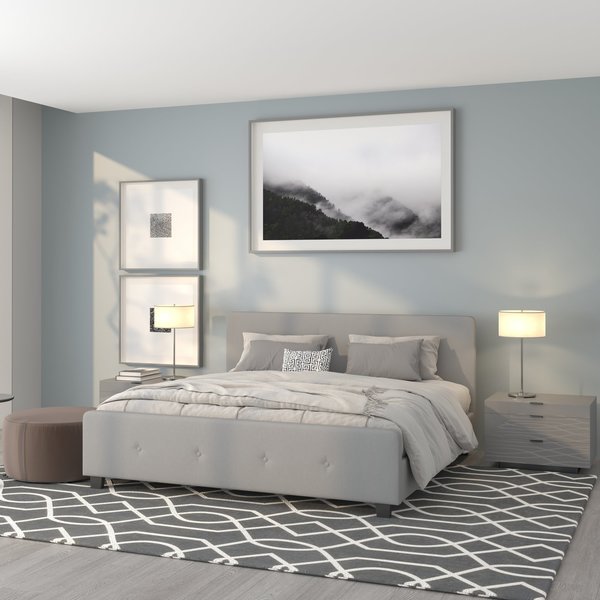 Platform Bed, Tribeca, King, Light Gray