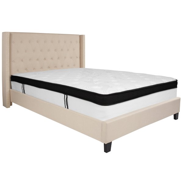 Queen Platform Bed Set, Beige