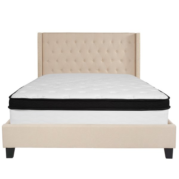 Queen Platform Bed Set, Beige