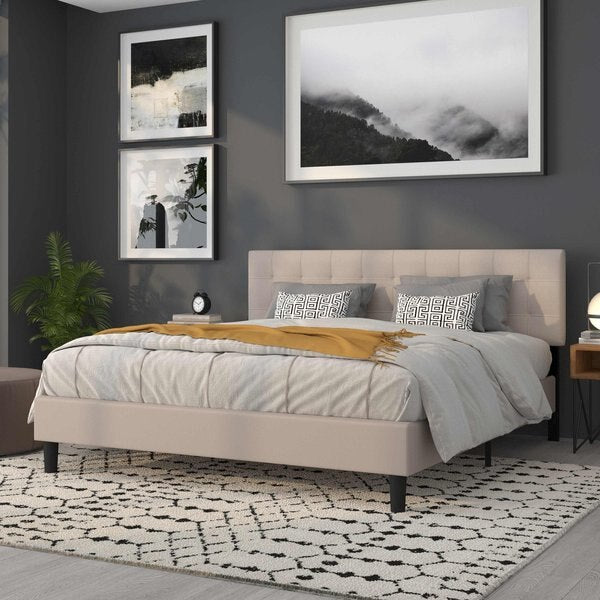 King, Bedford Headboard, Beige Fabric