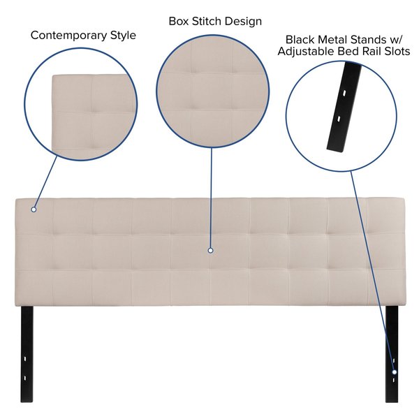 King, Bedford Headboard, Beige Fabric