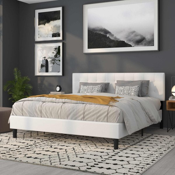 King, Bedford Headboard, White Fabric