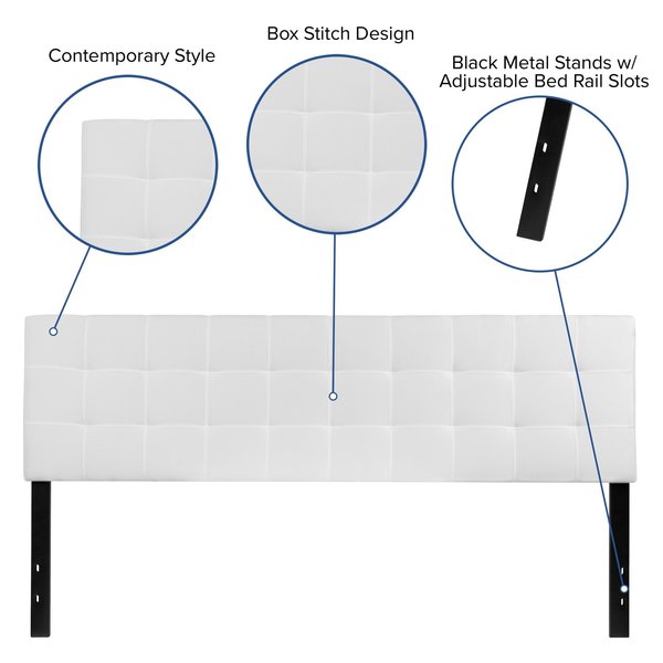 King, Bedford Headboard, White Fabric