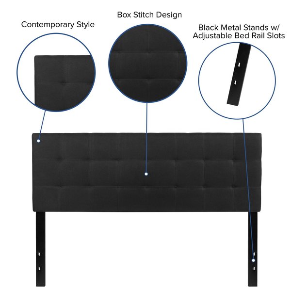 Bedford Headboard, Queen, Black Fabric