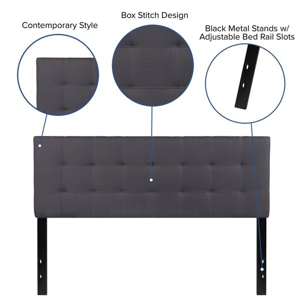 Bedford Headboard, Queen, Gray Fabric