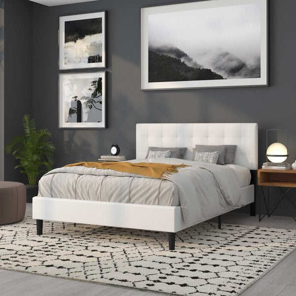 Bedford Headboard, Queen, White Fabric