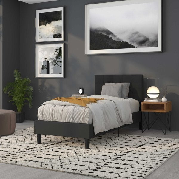 Bedford Headboard, Twin Size, Black Fabric
