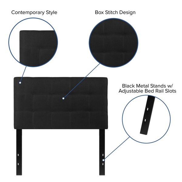 Bedford Headboard, Twin Size, Black Fabric