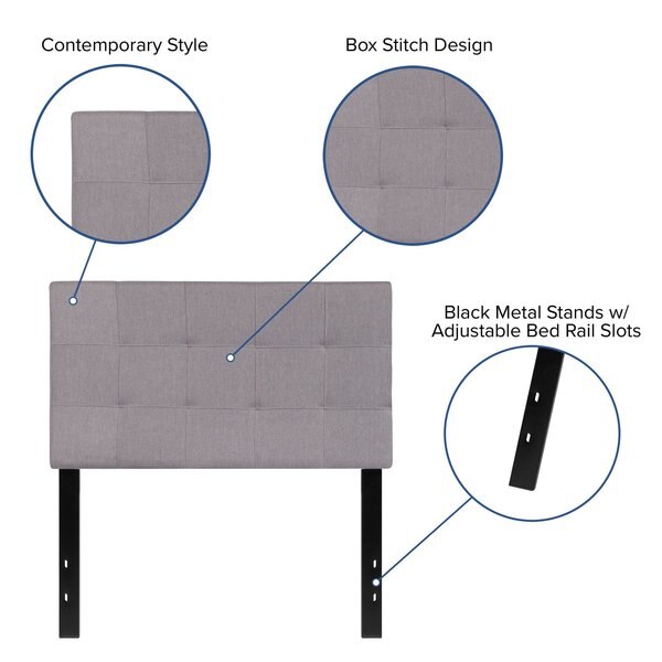 Bedford Headboard, Twin Size, Gray Fabric