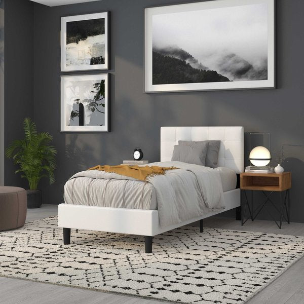 Bedford Headboard, Twin Size, White Fabric