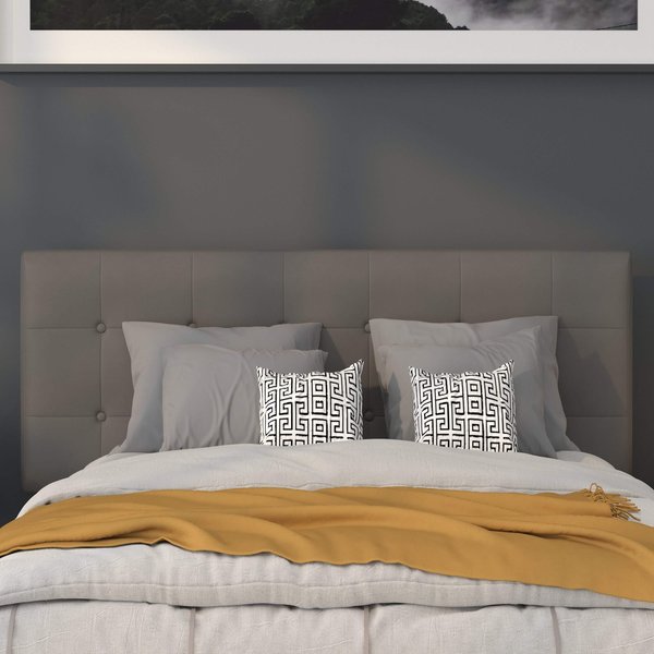 Full Upholstered, Headboard, Gray Vinyl