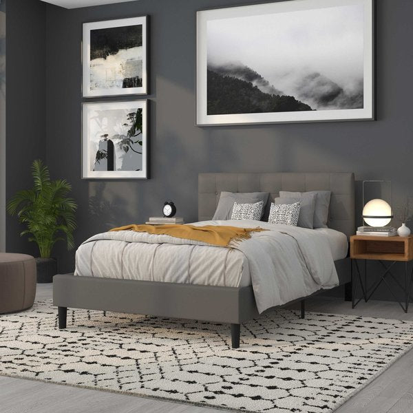 Full Upholstered, Headboard, Gray Vinyl