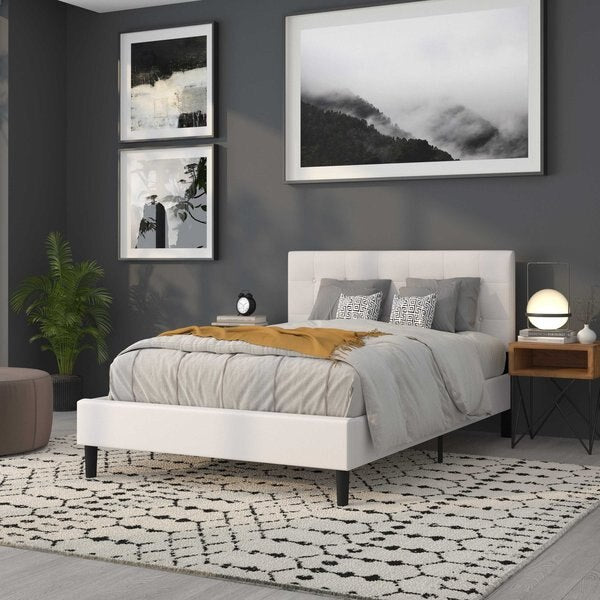 Full Upholstered, Headboard, White Vinyl