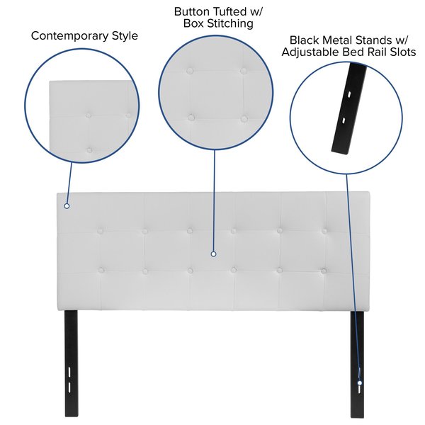 Full Upholstered, Headboard, White Vinyl