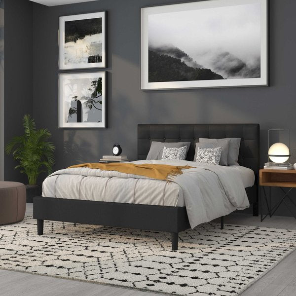 Headboard, Queen Size, Black Vinyl