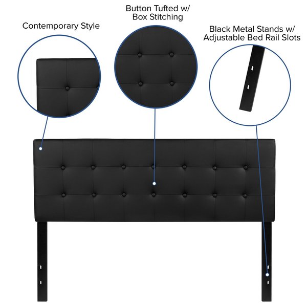 Headboard, Queen Size, Black Vinyl