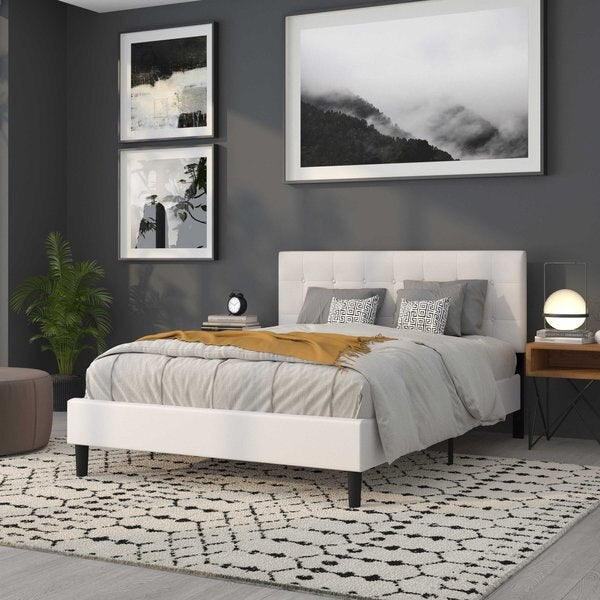 Headboard, Queen Size, White Vinyl
