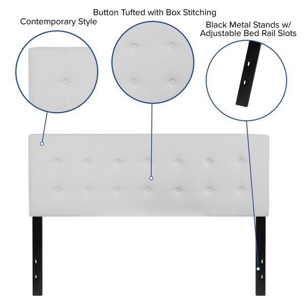 Headboard, Queen Size, White Vinyl